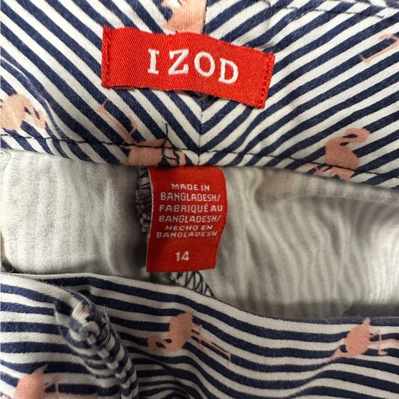 Izod White and Blue Flamingo Bermuda Shorts with Striped Pattern - Picture 7 of 8